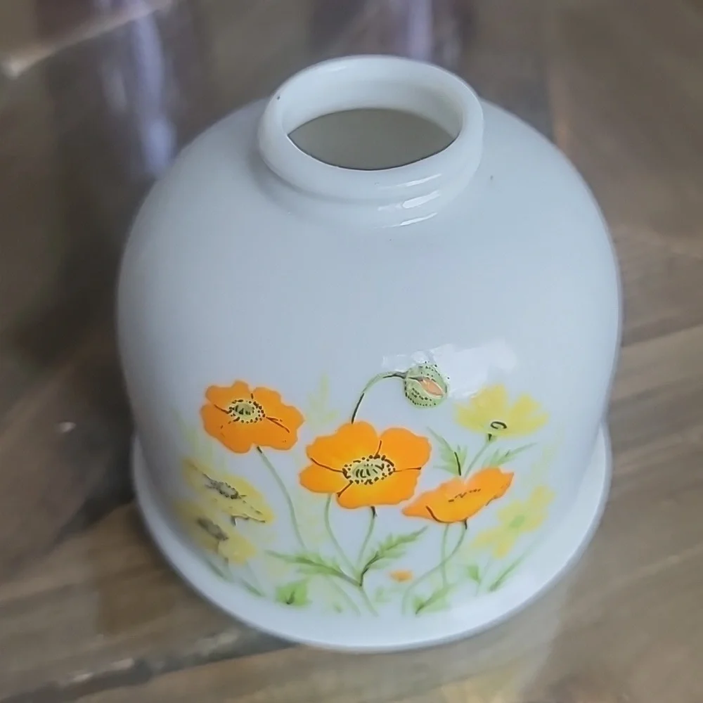 JAPANESE floral poppy vase orange yellow and green on white